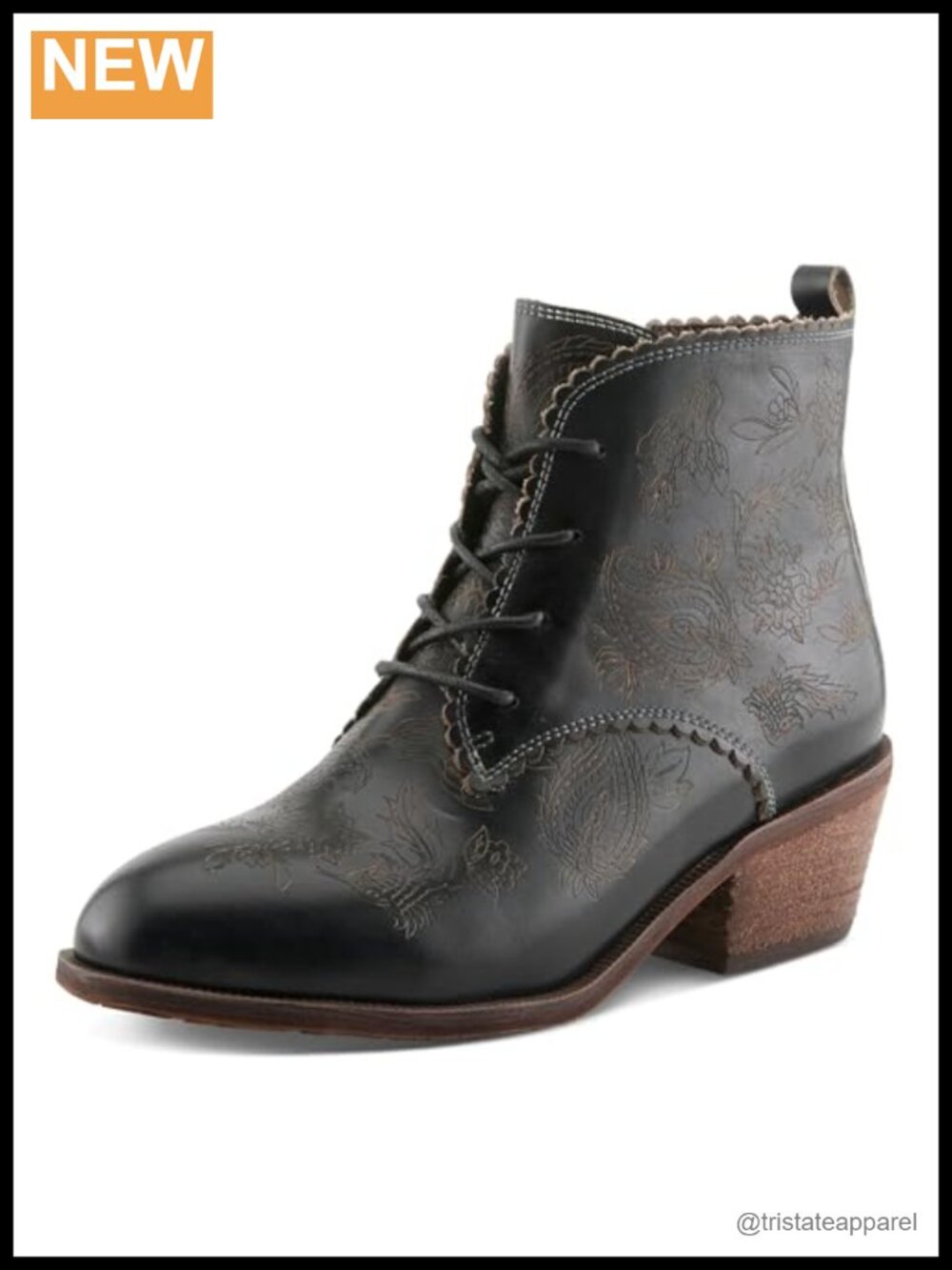 Hand-painted Floral Leather Ankle Booties with Lace-up and Zipper
